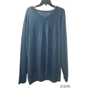 Hart Schaffner‎ Marx Merino Wool V-Neck Sweater Pullover Top Blue 2XT